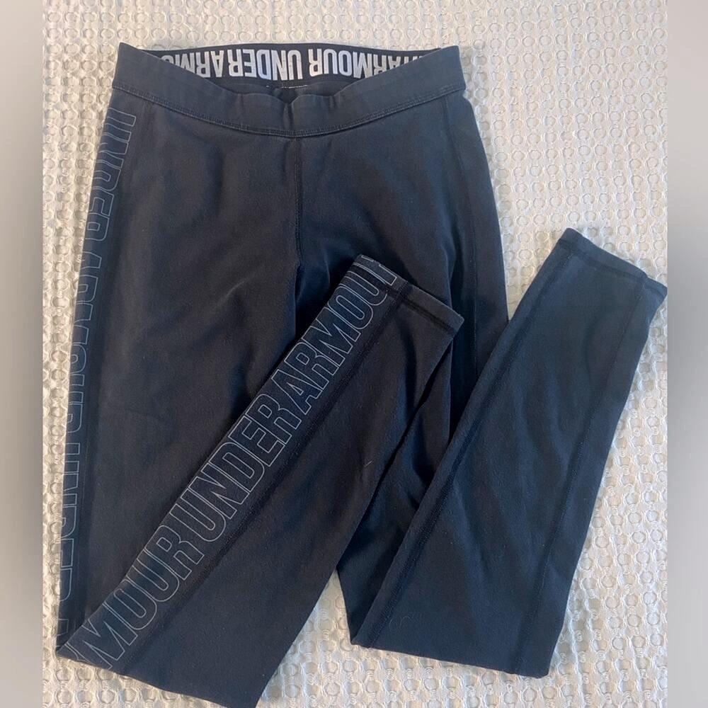 Under Armour Womens Black Fitted Athletic Legging Branded Leg Waistband Sz Small